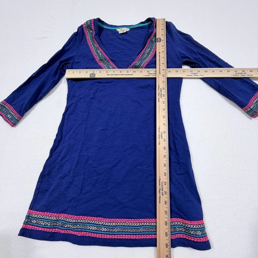 Boden Rosanna Embroidered Jersey Tunic‎ Dress Blue 3/4 Sleeve Swim Cover Up SZ 6